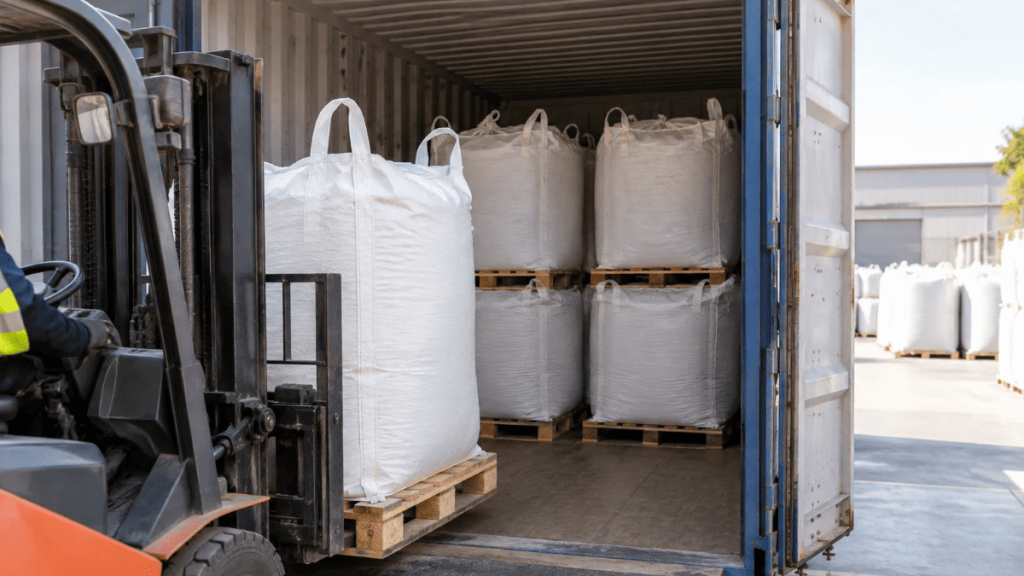 Himalayan salt bags loaded in a shipping container