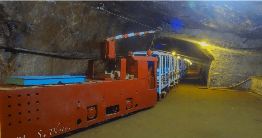 Electric tourist train parked in a tunnel inside the Khewra Salt Mine